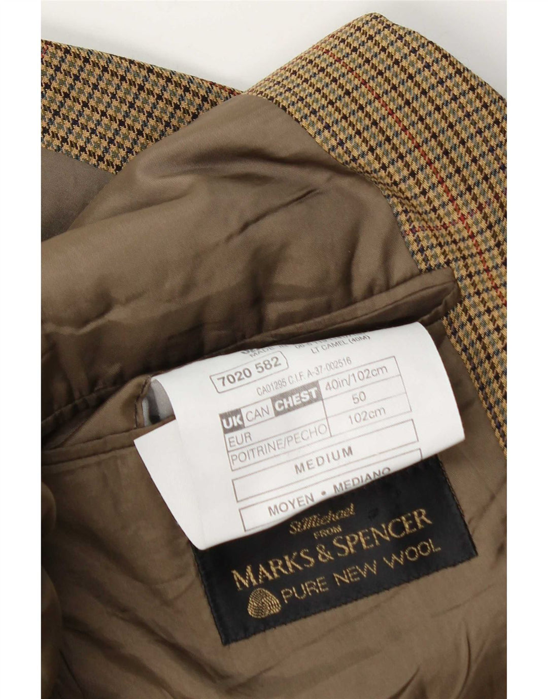 Jaqueta blazer masculina de 2 botões Marks & Spencer Reino Unido 40 Houndstooth bege médio