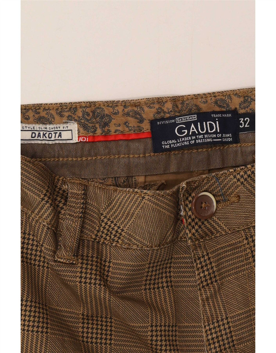 Gaudi Masculino Dakota Chino Shorts W32 Médio Marrom Xadrez Algodão
