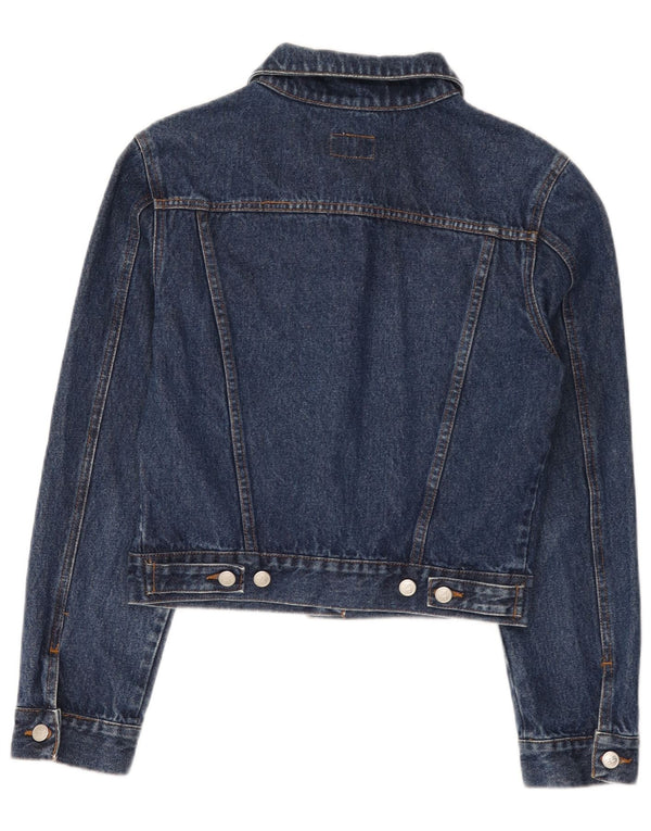 Jaqueta jeans feminina vintage UK 14 algodão azul médio