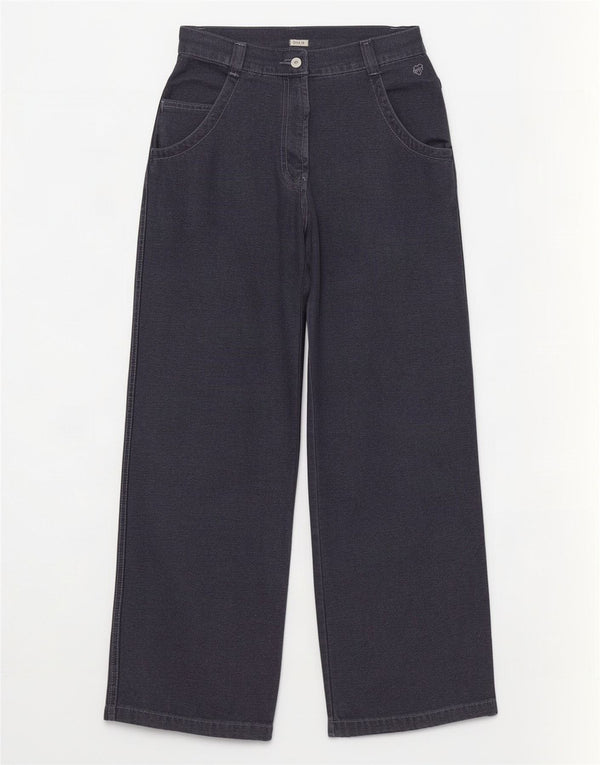Calça casual feminina Onyx cintura alta perna larga UK 2 2XS W28 L32 azul marinho