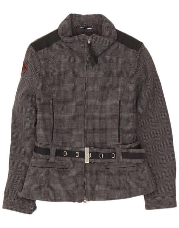 Jaqueta bomber feminina Museum UK 14 algodão houndstooth cinza médio