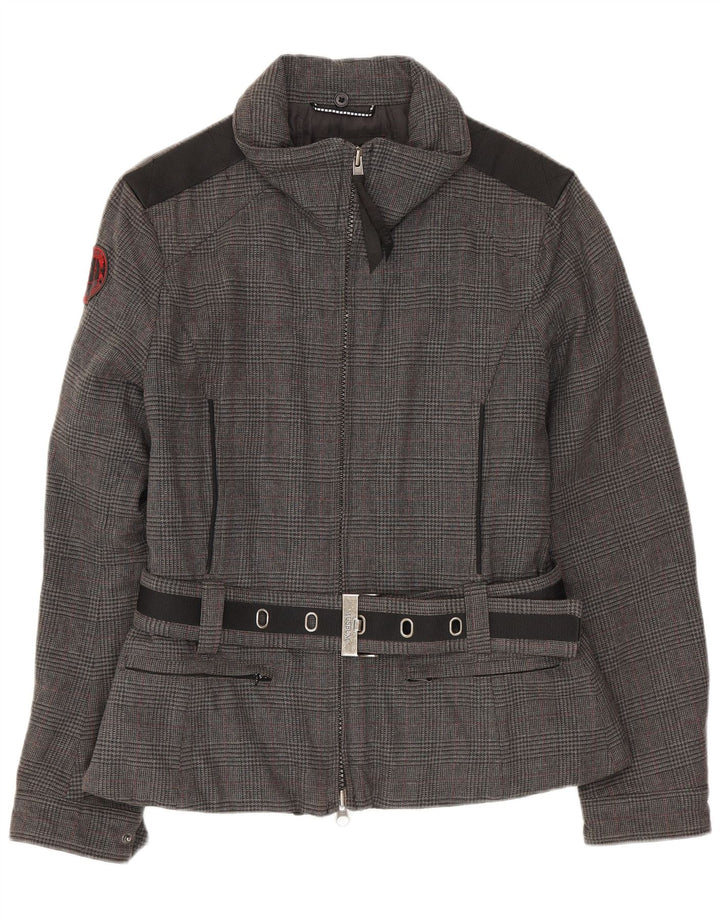 Jaqueta bomber feminina Museum UK 14 algodão houndstooth cinza médio