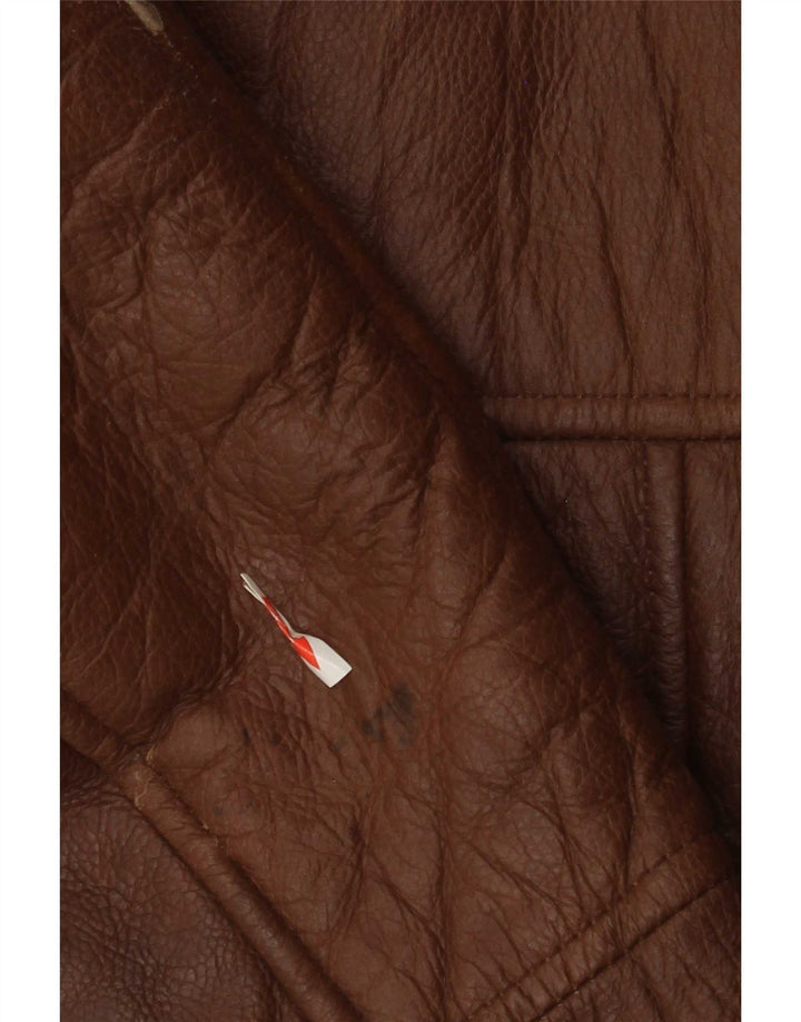 Jaqueta masculina vintage shearling IT 52 XL couro marrom