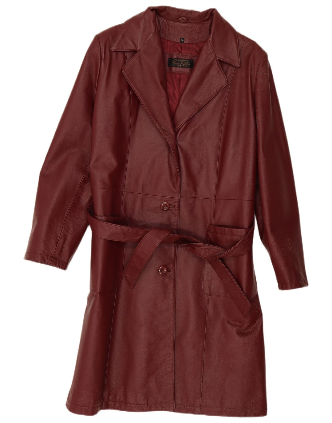 Casaco de couro feminino vintage IT 50 XL couro borgonha