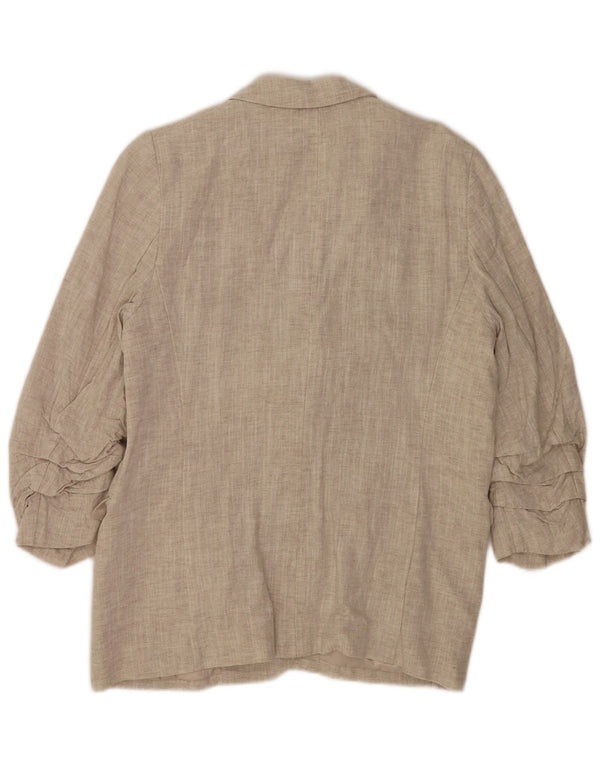 Jaqueta blazer feminina Marks & Spencer manga 3/4 aberta Reino Unido 14 grande bege