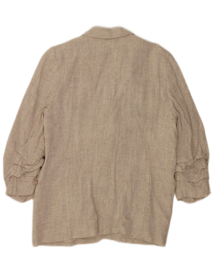 Jaqueta blazer feminina Marks & Spencer manga 3/4 aberta Reino Unido 14 grande bege