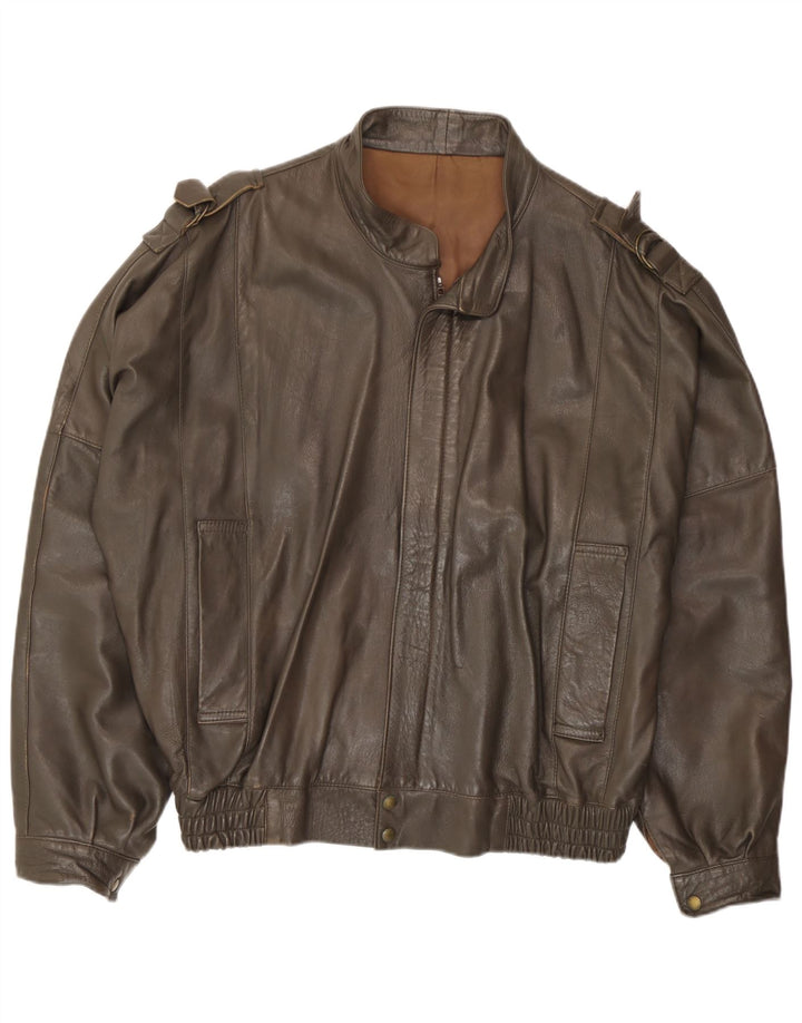 Jaqueta de couro masculina vintage IT 52 XL couro marrom