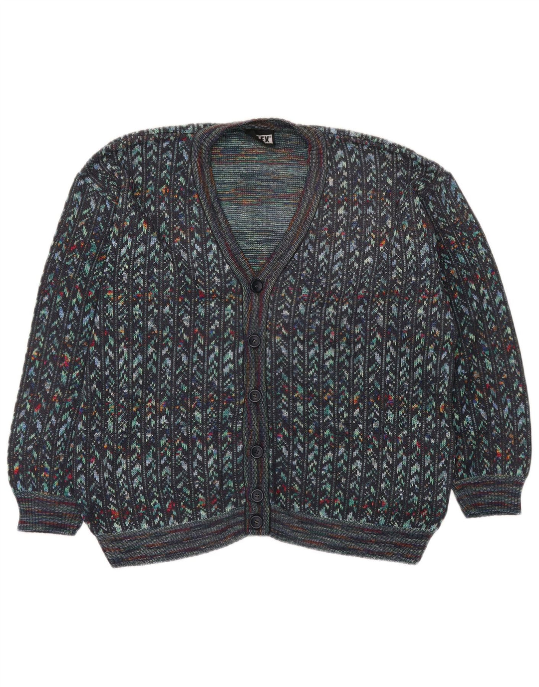 Suéter Cardigan Masculino Vintage IT 54 XL Multicolorido Geométrico