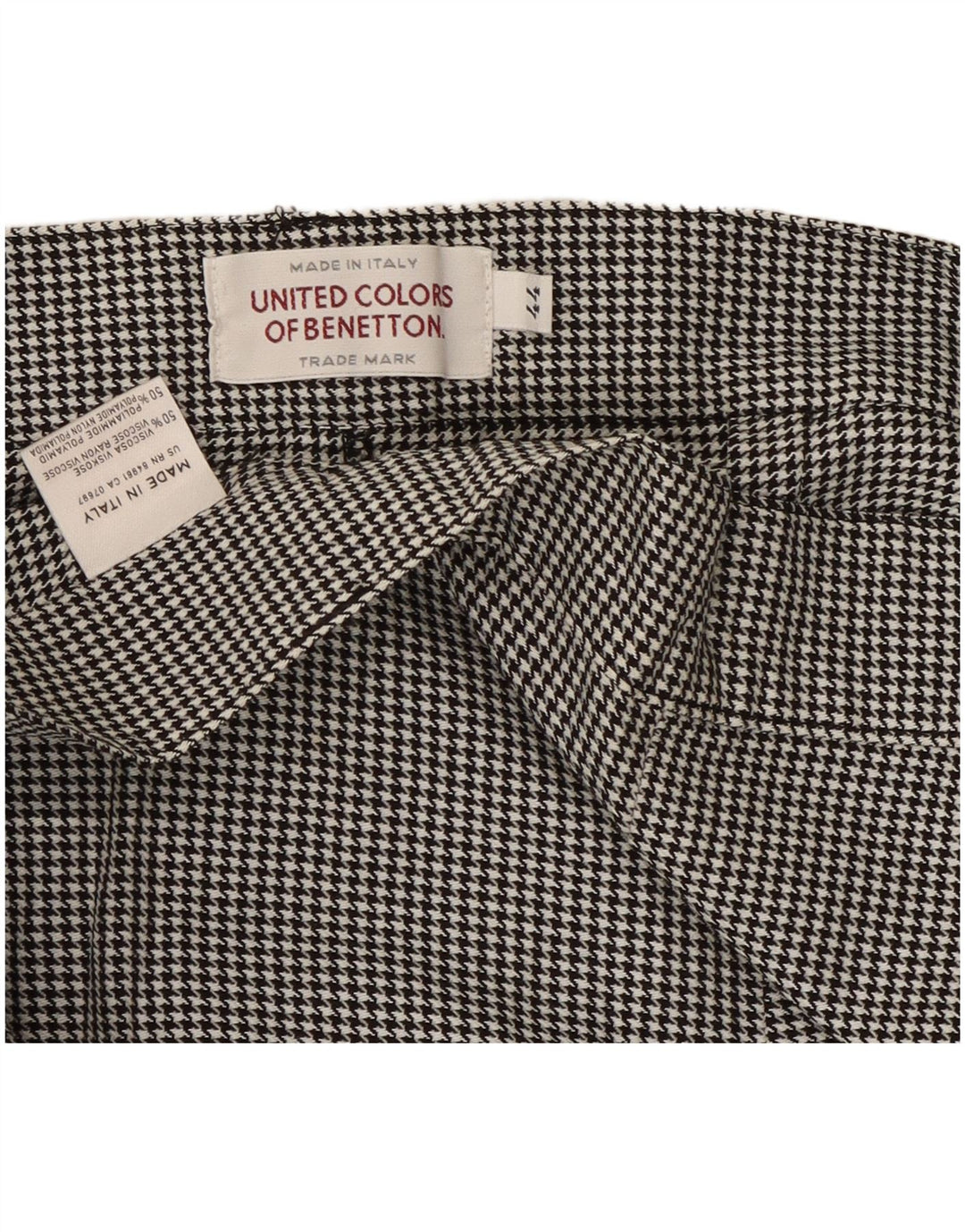 Calça casual feminina Benetton IT 44 médio W28 L30 preta Houndstooth