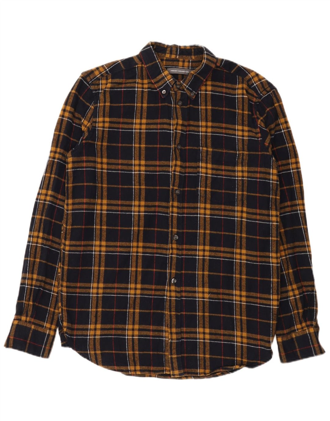 Camisa masculina de flanela French Connection grande algodão xadrez azul marinho