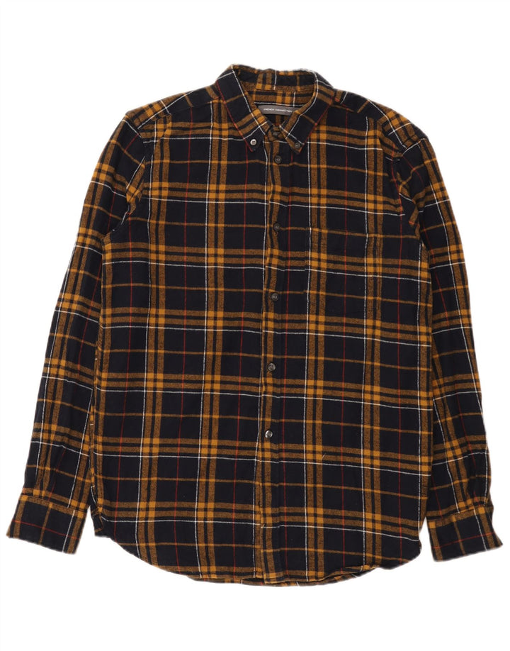 Camisa masculina de flanela French Connection grande algodão xadrez azul marinho