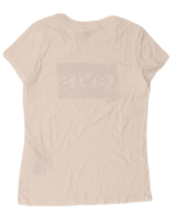Camiseta feminina gráfica Levi's Top UK 12 algodão branco médio