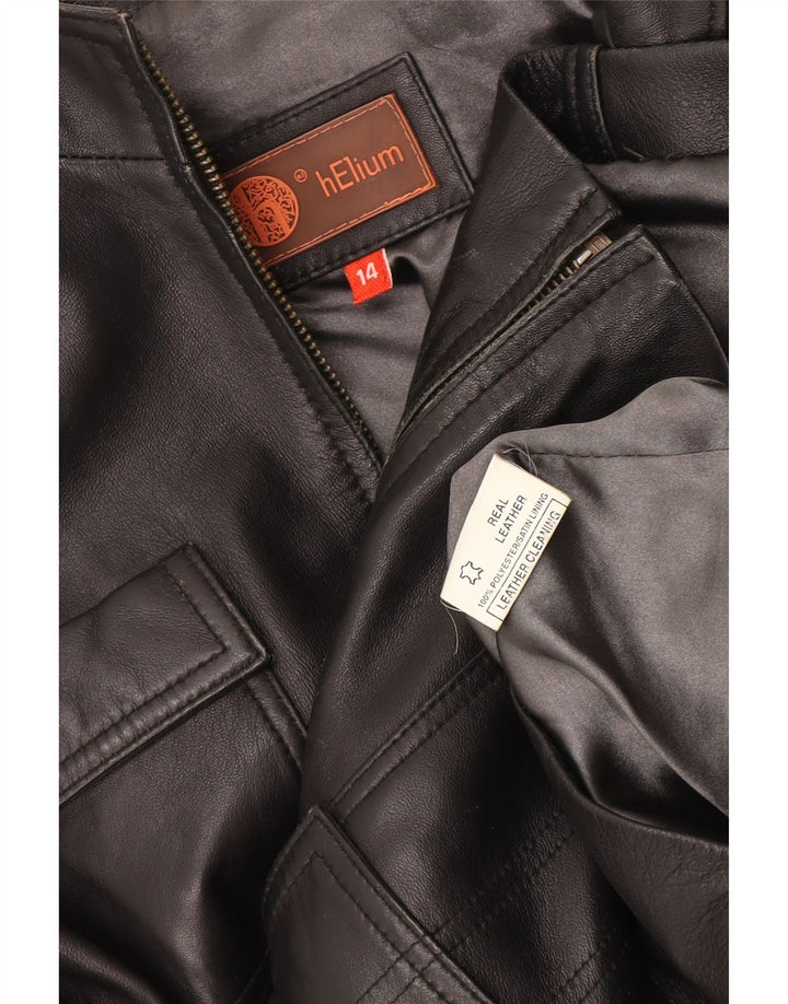 Jaqueta de couro militar feminina Helium UK 14 média preta
