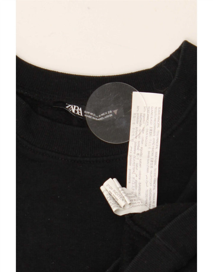 Zara Womens Crop Sweatshirt Jumper Reino Unido 14 Médio Algodão Preto