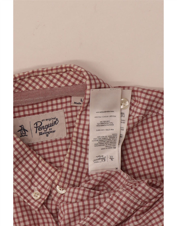 Camisa masculina Penguin grande algodão xadrez vermelho
