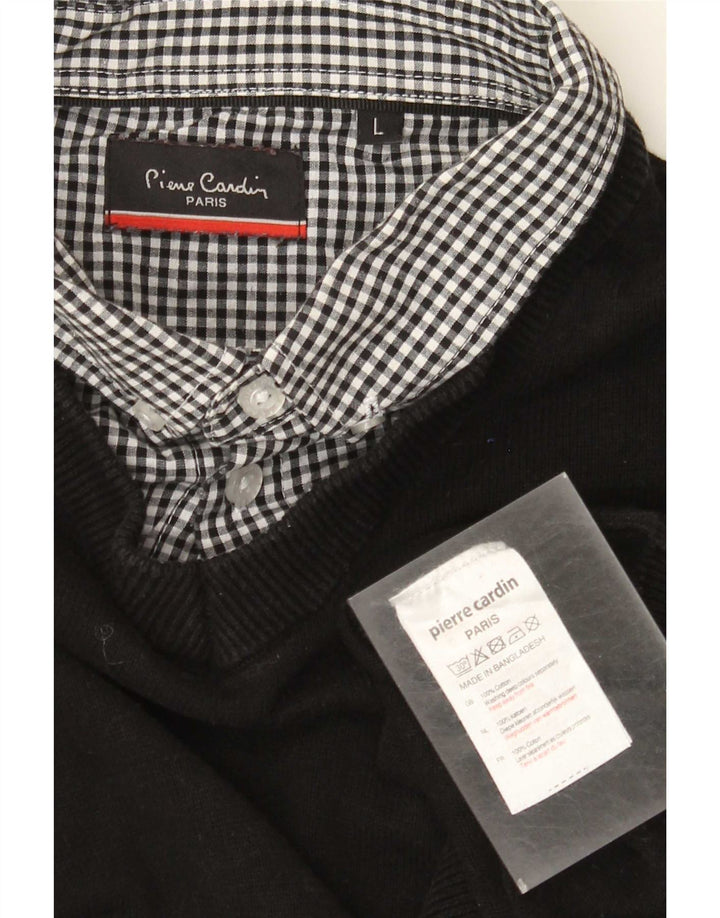 Suéter masculino Pierre Cardin com decote em V grande algodão preto