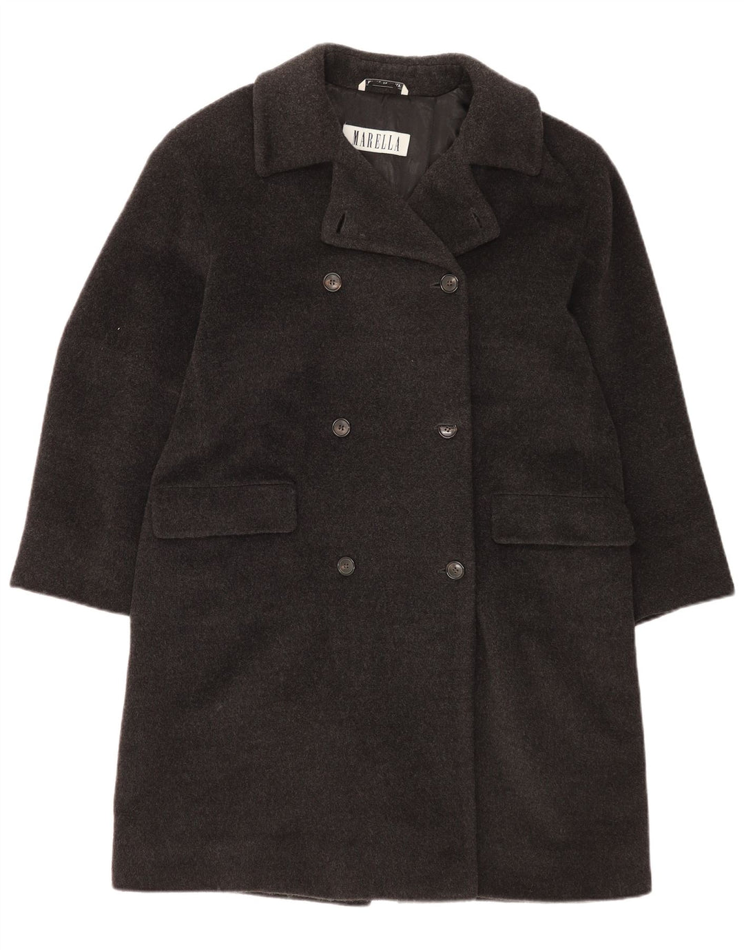 Casaco feminino Marella com peito duplo UK 12 lã virgem cinza médio