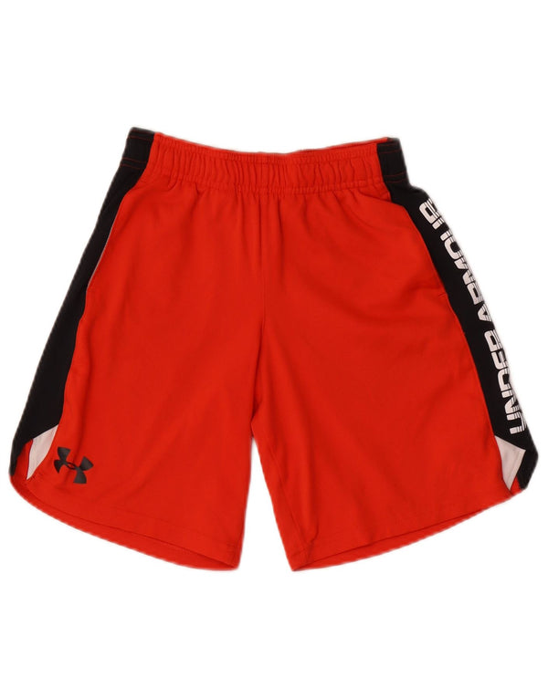 Shorts esportivos gráficos Under Armour Boys 7-8 anos pequeno bloco colorido vermelho