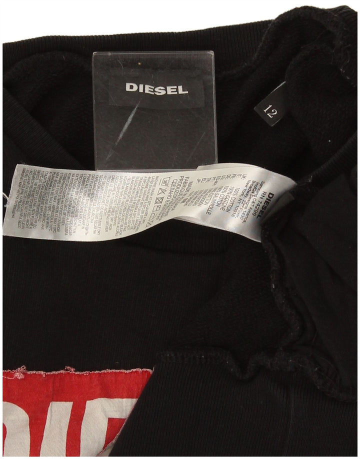Diesel feminino gráfico moletom jumper UK 12 médio algodão preto