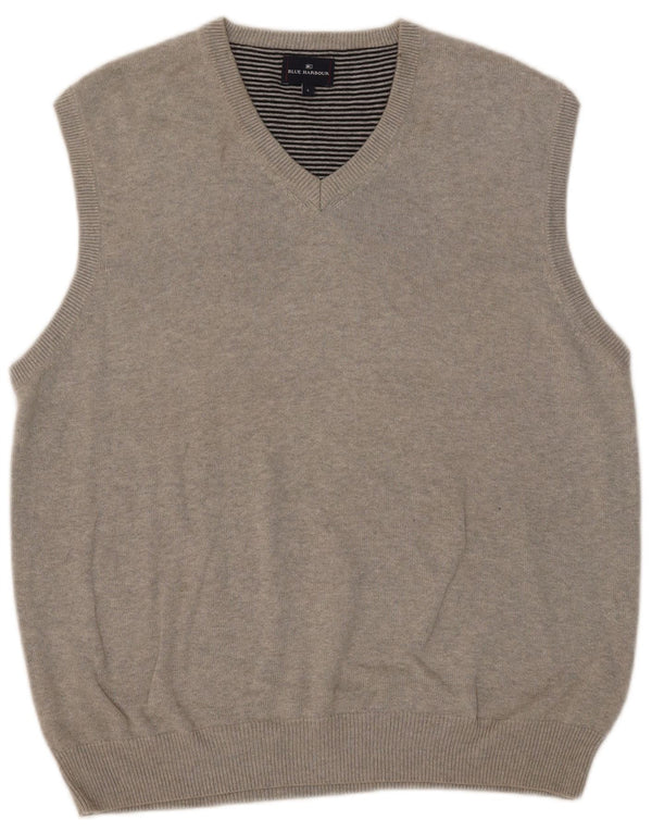 Regata masculina Marks & Spencer Blue Harbor Vest grande algodão manchado cinza