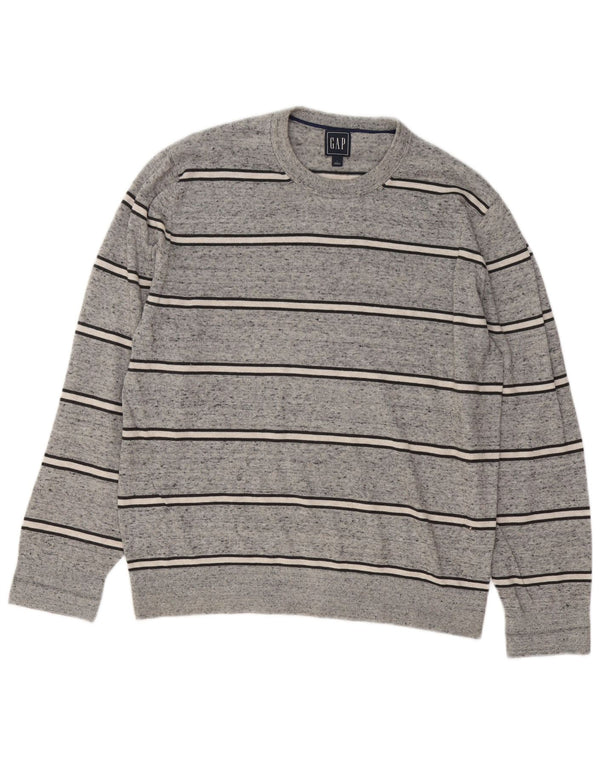 Suéter masculino Gap com gola redonda e algodão listrado cinza grande