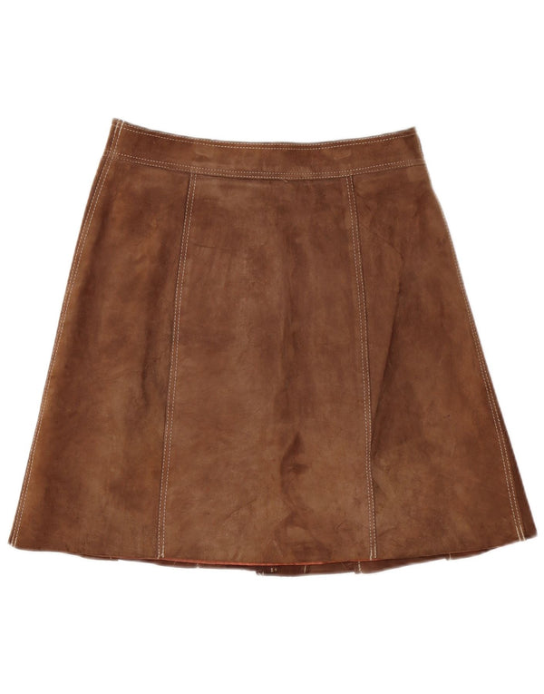 Saia feminina vintage de camurça UE 40 médio W30 couro marrom