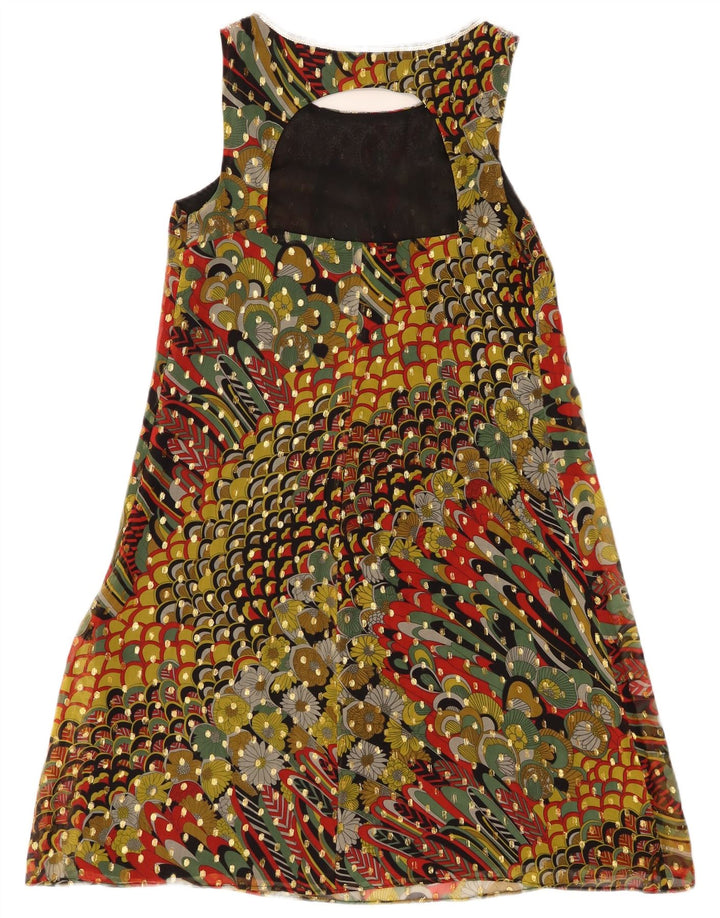 Vestido feminino monsoon sem mangas evasê UK 8 pequeno seda multicolorida