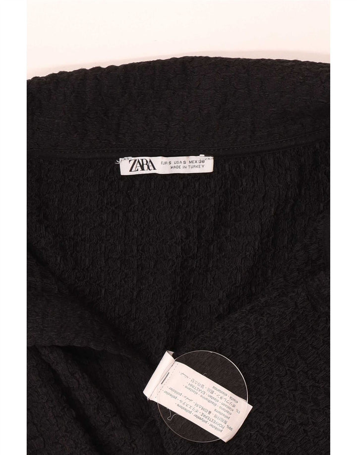 Zara Camisa polo masculina de manga comprida pequena preta poliéster