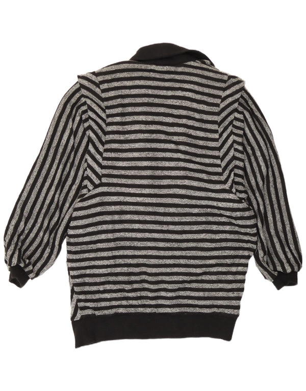 Jaqueta blazer de grandes dimensões aberta feminina vintage UE 36 pequena listrada cinza