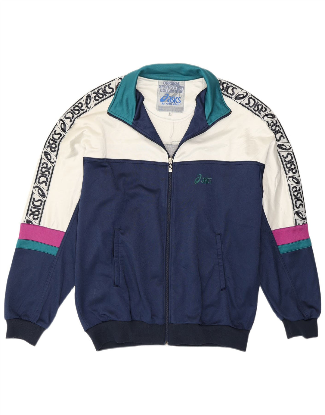 ASICS Mens Graphic Tracksuit Top Jacket IT 54 XL Azul marinho Colourblock