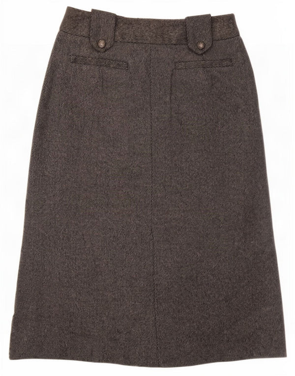 Saia feminina Zara cintura alta evasê EU 36 XS W26 cinza risca de giz poliéster