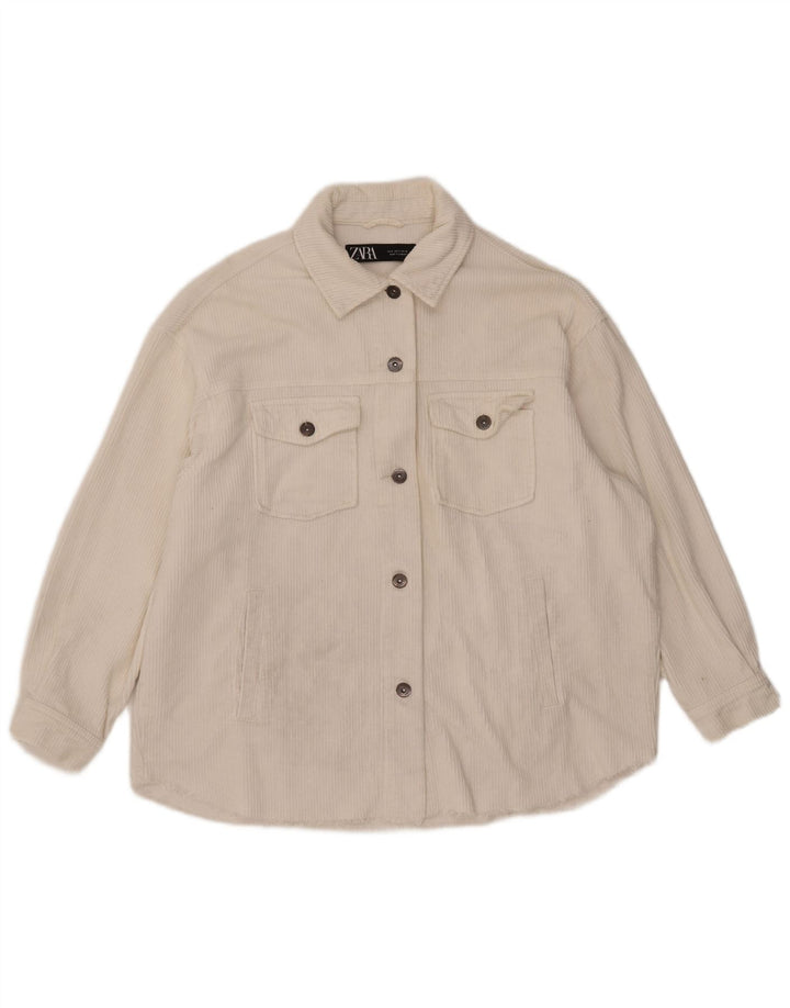 Jaqueta feminina de veludo cotelê Zara UK 10 pequeno algodão branco