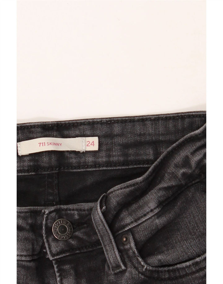 LEVI'S Womens 711 Distressed Skinny Jeans W24 L29 Black Cotton Vintage Levi's and Second-Hand Levi's from Messina Hembry 