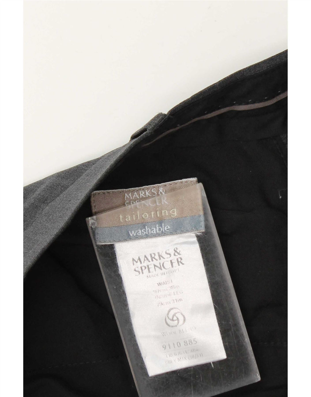 Calça masculina Marks & Spencer sob medida W38 L31 poliéster cinza