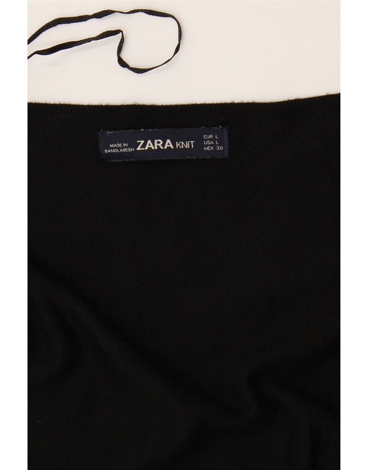 Suéter cardigã aberto assimétrico Zara feminino Reino Unido 16 grande preto