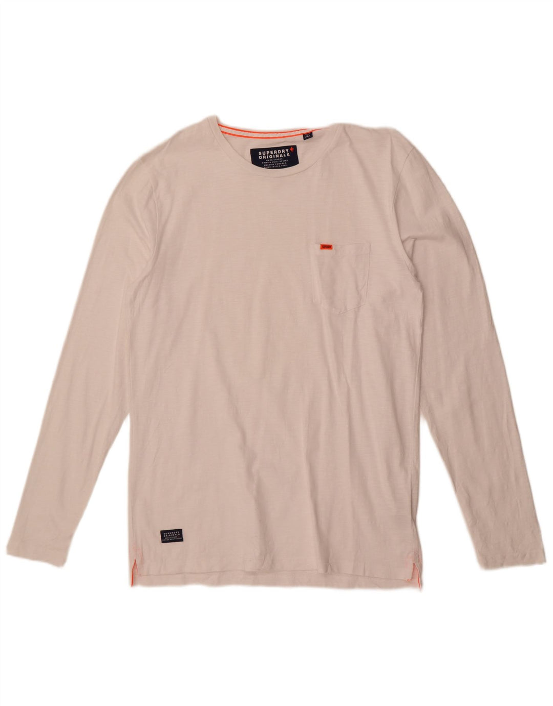 Superdry Mens Top Manga Longa Grande Algodão Branco