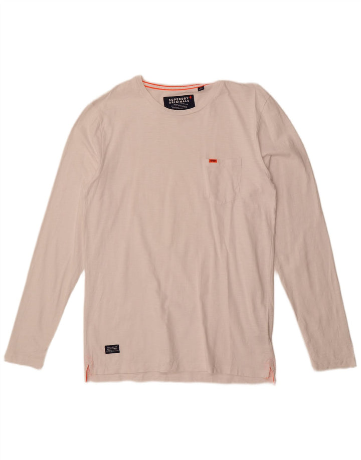 Superdry Mens Top Manga Longa Grande Algodão Branco