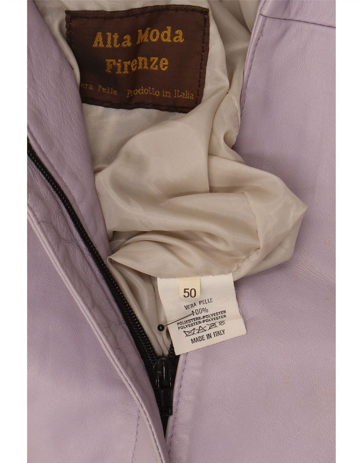 Jaqueta blazer feminina de couro com zíper completo Alta Moda IT 50 XL couro roxo