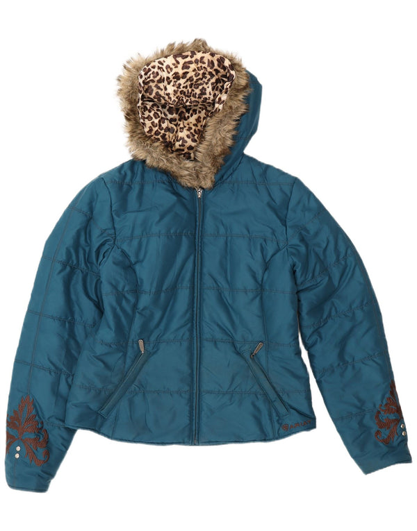 Jaqueta acolchoada com capuz feminina Ariat UK 14 poliéster azul médio