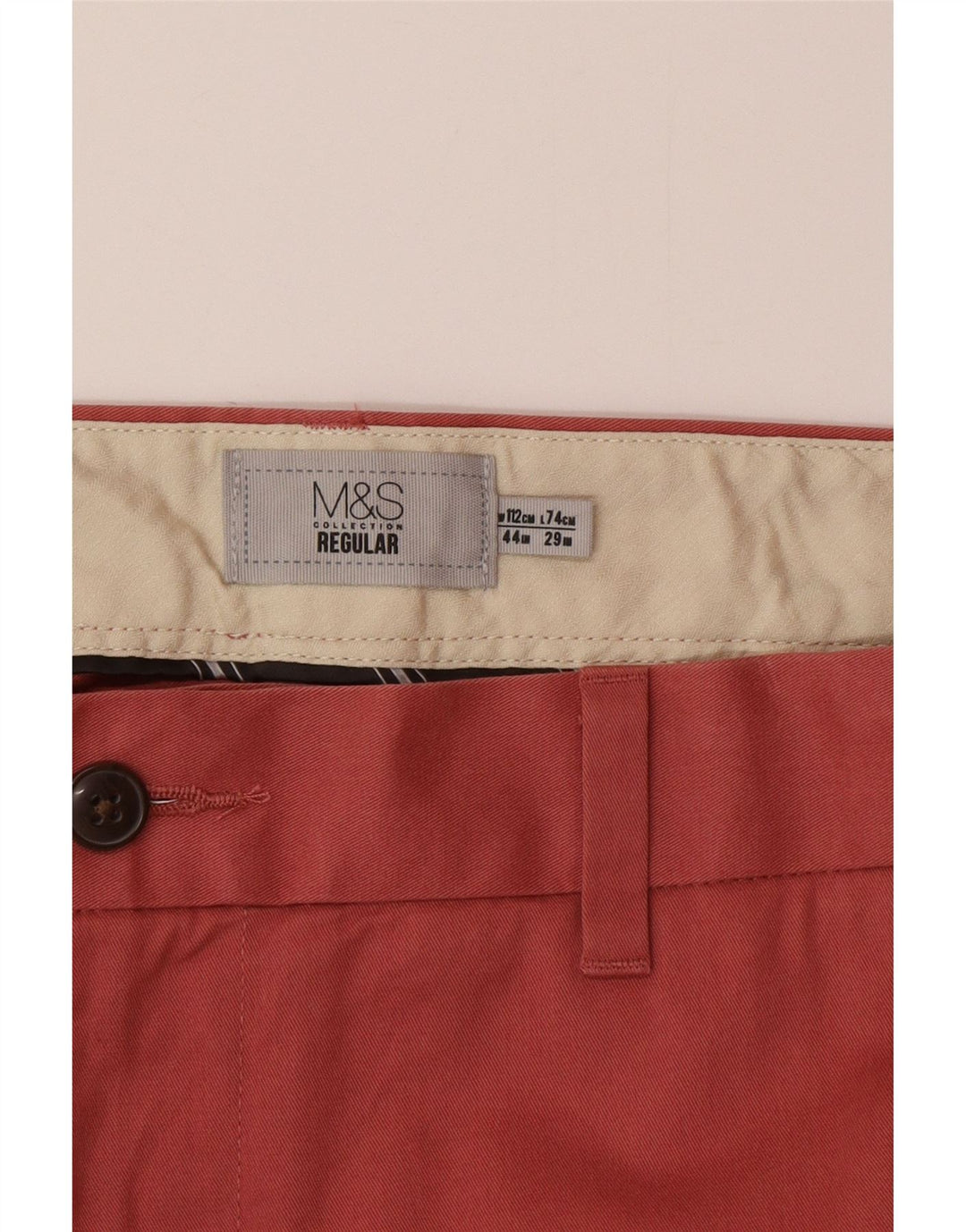 Calça chino masculina Marks & Spencer regular W44 L29 algodão rosa