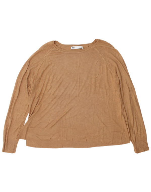 Zara Suéter feminino com gola canoa, Reino Unido 18 XL, viscose marrom