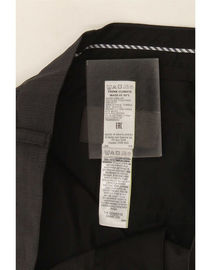 Calça masculina de terno reto Marks & Spencer W38 L31 lã cinza