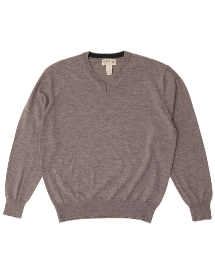 Suéter masculino ORVIS com decote em V XL lã cinza