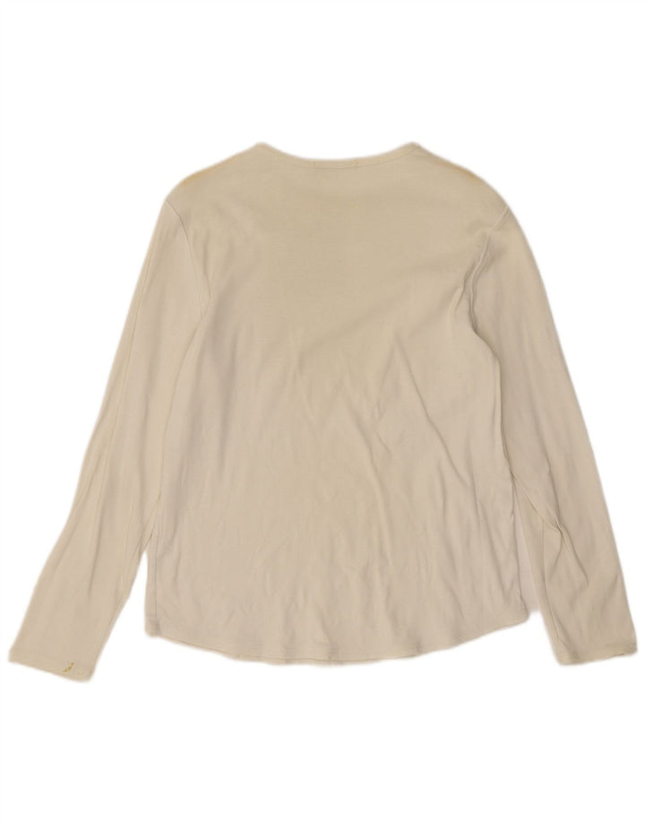 Top feminino Marks & Spencer manga comprida Reino Unido 16 grande algodão bege