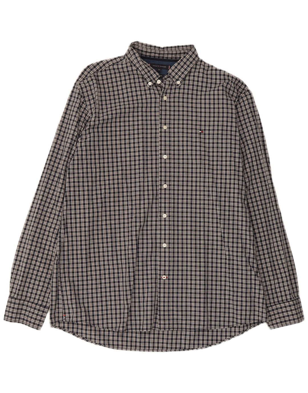 Camisa masculina Tommy Hilfiger Regular Fit 2XL algodão xadrez cinza