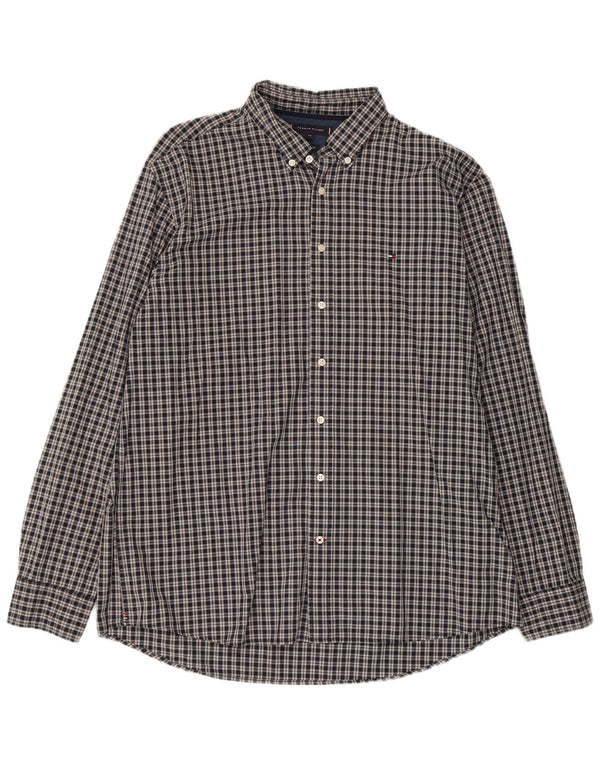 Camisa masculina Tommy Hilfiger Regular Fit 2XL algodão xadrez cinza
