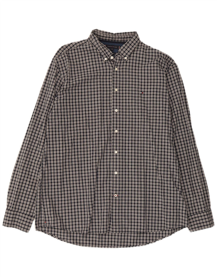 Camisa masculina Tommy Hilfiger Regular Fit 2XL algodão xadrez cinza