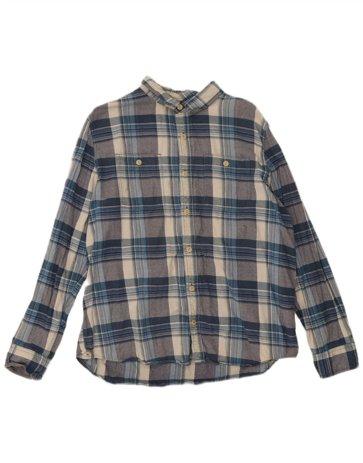 Camisa masculina de flanela Fat Face XL algodão xadrez azul