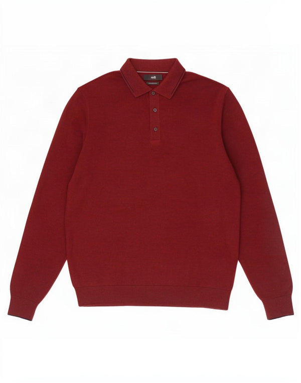Suéter masculino Marks & Spencer com gola polo e algodão médio Borgonha