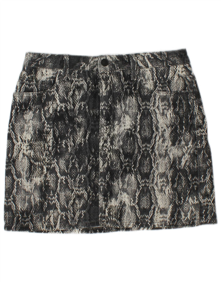 Minissaia feminina ZARA média W30 cinza animal print algodão